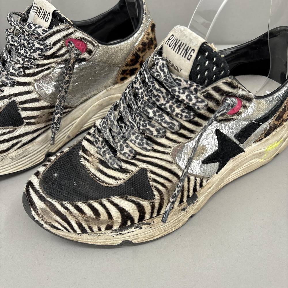 Golden Goose Running Sole Shoes Womens Size 6 Zebra Leopard Pony Hair Sneakers - Picture 8 of 16